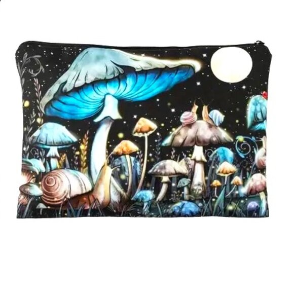 Cosmetic Bag Mushrooms Makeup Snails Trippy Moon Clutch Pouch Storage Wonderland - Picture 1 of 2